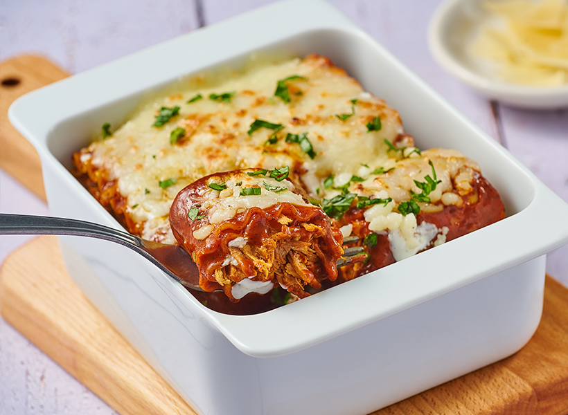 rollos de lasaña de cochinita pibil